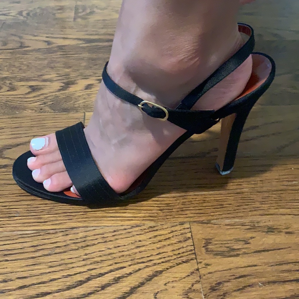 YSL Black Ankle Strap Stiletto Sandal